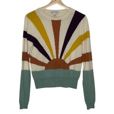 Autumn Cashmere Sunburst Intarsia 100 Cashmere Sweater Cream Multi Womens M