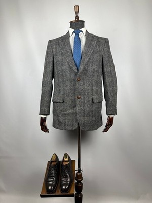 Harris Tweed Mario Barutti Wool Blazer Grey Check Elbow Patch Jacket Blazer 42