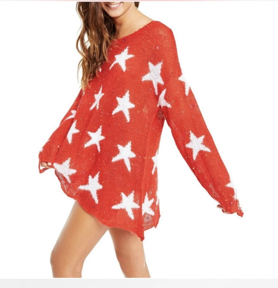 Wildfox Seeing Stars Lennon Oversized Sweater Size S Red/white - Image 2 of 4
