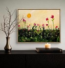 Mary Myers Original Abstract Expressionism 11x14 Pink flowers Golden Sun Signed — photo 4
