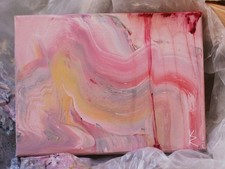 Kleine abstrakte Acrylmalerei auf Leinwand, handgefertigt, 18 × 24 cm