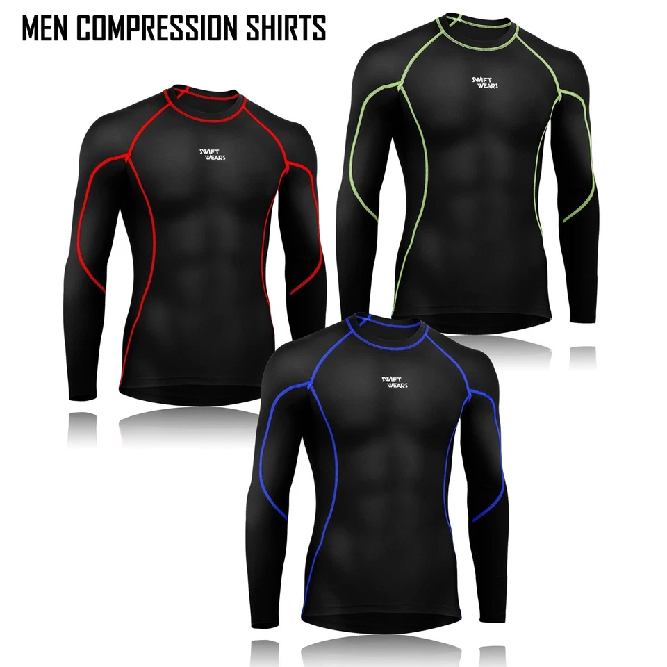 Compression Shirts Mens Black Base Layer Thermal Winter Cycling Top Running Gym - Image 2 of 4