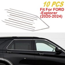 10pcs Chrome Car Full Window Strip Cover Trim For Ford Explorer 2020-2024 Abs