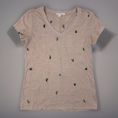 Boho Desert Cactus Embroidered Tee Beige V Neck Threads 4 Thought