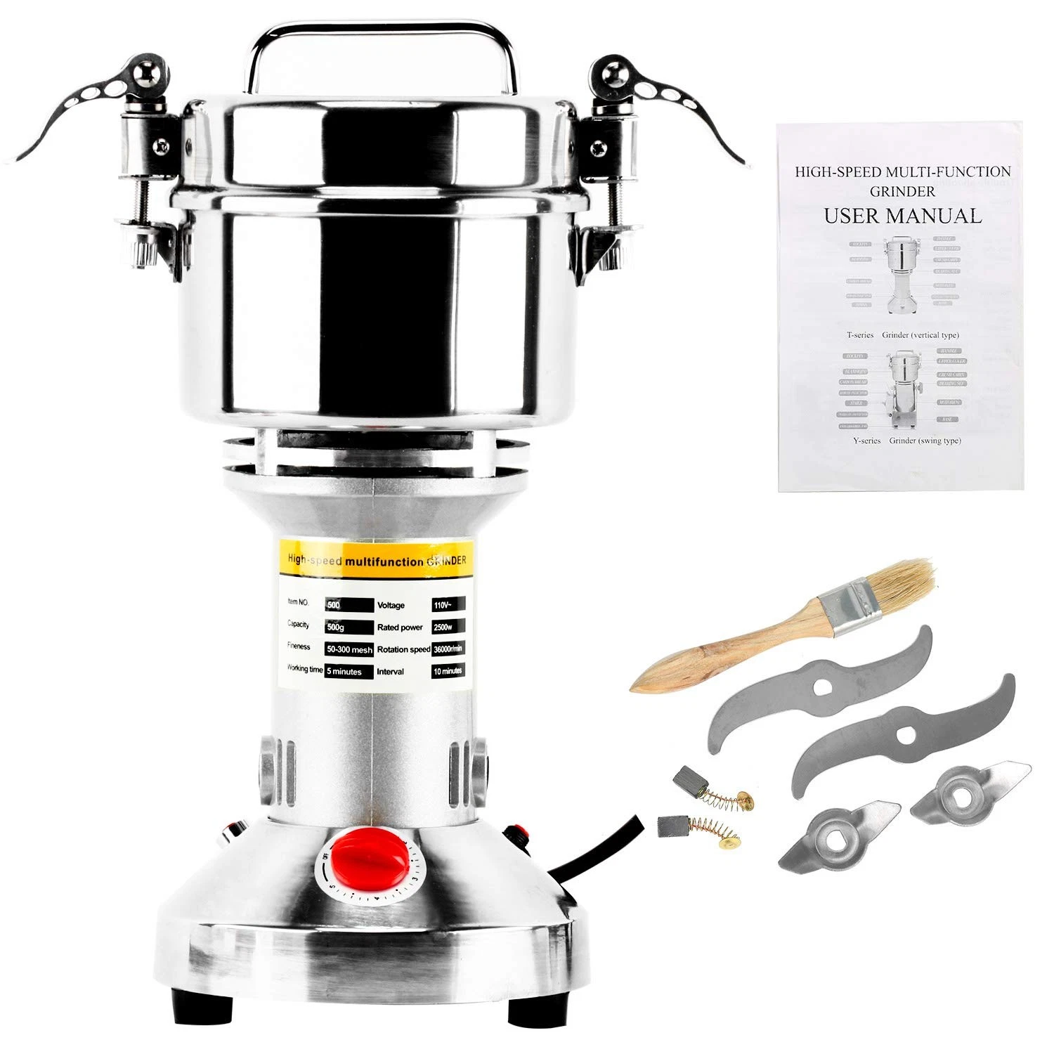 High Speed 500g Grain Mill Grinder Machine Spice Herb Grinder 2500W 70-300 Me...