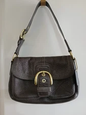 VINTAGE LADIES COACH F118042 BROWN LEATHER SOHO BUCKLE FLAP SHOULDER BAD (RARE!)