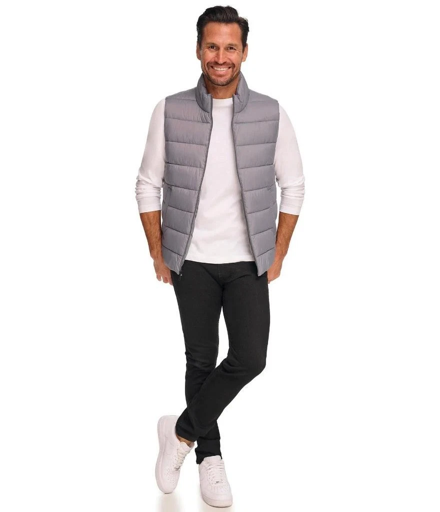 Kenneth Cole Mens Puffer Vest M Insulated Full Zip Quilted Mock Neck Gray $135