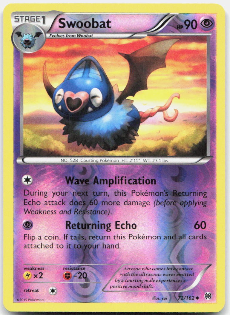 Swoobat 72/162 Uncommon BREAKthrough Pokemon Reverse Holo Lightly Played