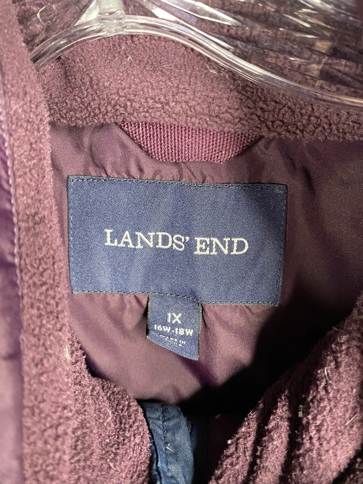 Lands' End Coat Womens 1X Purple Long Maxi Goose Down Puffer Detachable Hood - Image 3 of 4