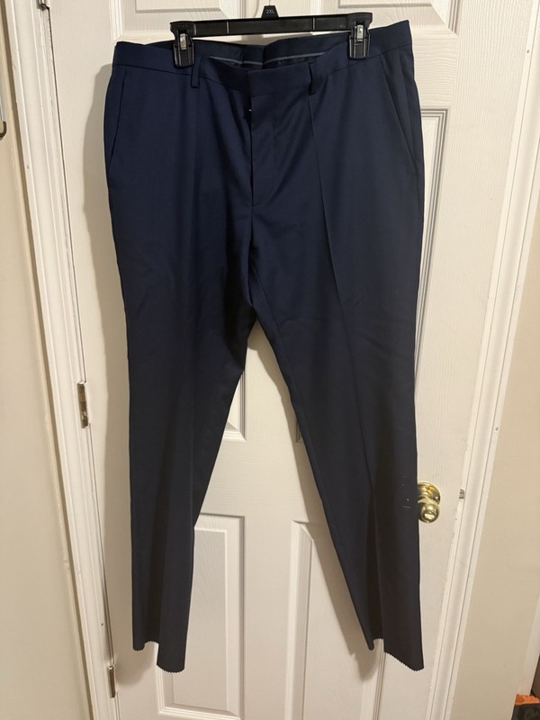 HUGO BOSS Mens 38R (38 x Unhemmed) Modern Fit Micro Grid Blue Dress Pants Wool