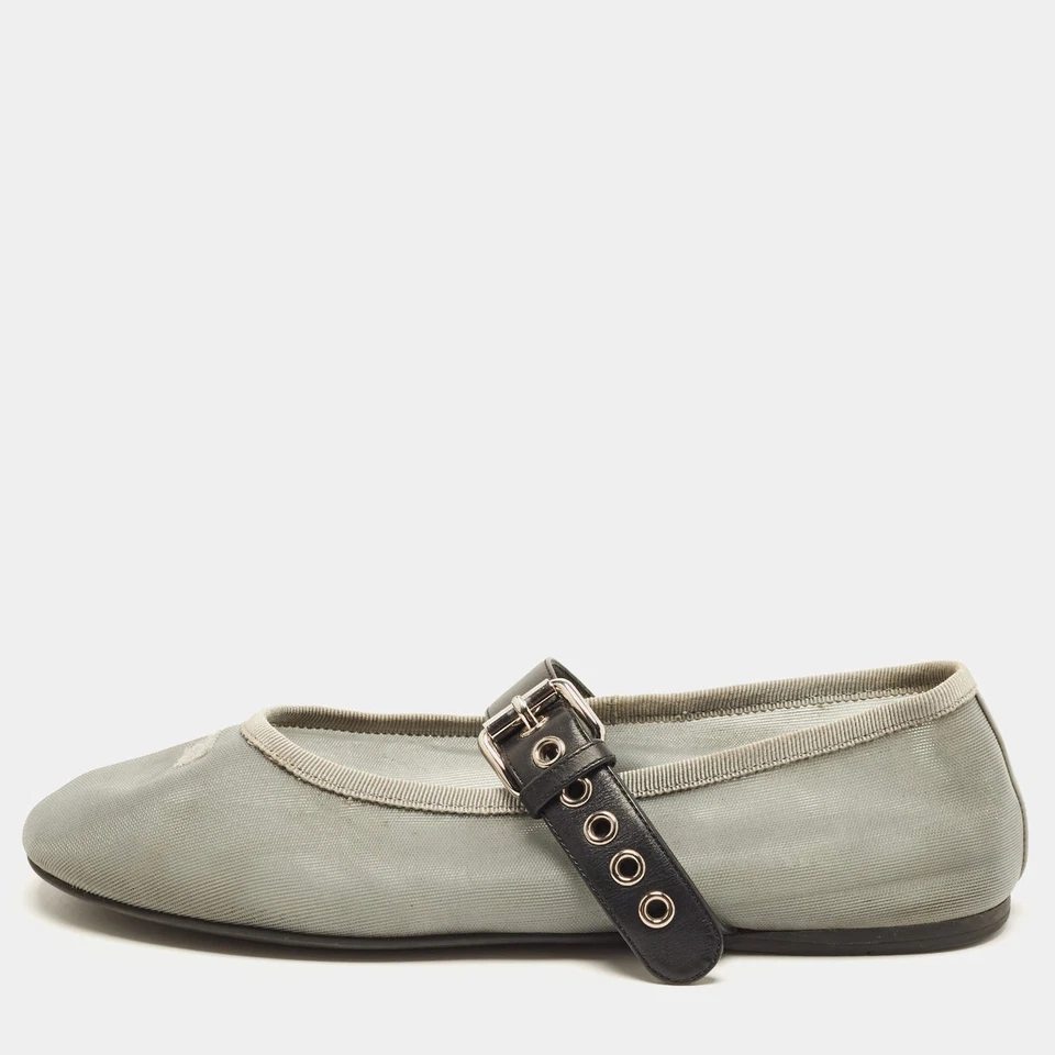 Ballerines Mary Jane Miu taille 37 gris noir en cuir et maille - Photo 1/4