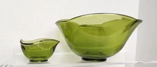 Vintage Anchor Hocking 2 Piece Avocado Green Chip and Dip Bowl Set Set