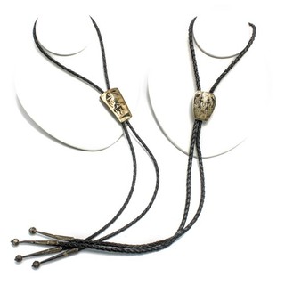 Cravatte Bolo in pelle Kokopelli firmate Southwest Sterling Overlay lotto di 2 #S5622 1