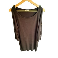 Calvin Klein black midi dress women’s L gold button cutout 3/4 sleeve