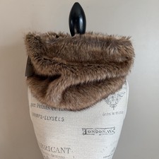 Brown Faux Fur Cowl Circle Scarf NEW Quiet Luxury Elegant Chic