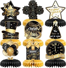 9pcs 2026 New Year Honeycomb Centerpieces Decorations, 3D Happy One Size, NYE