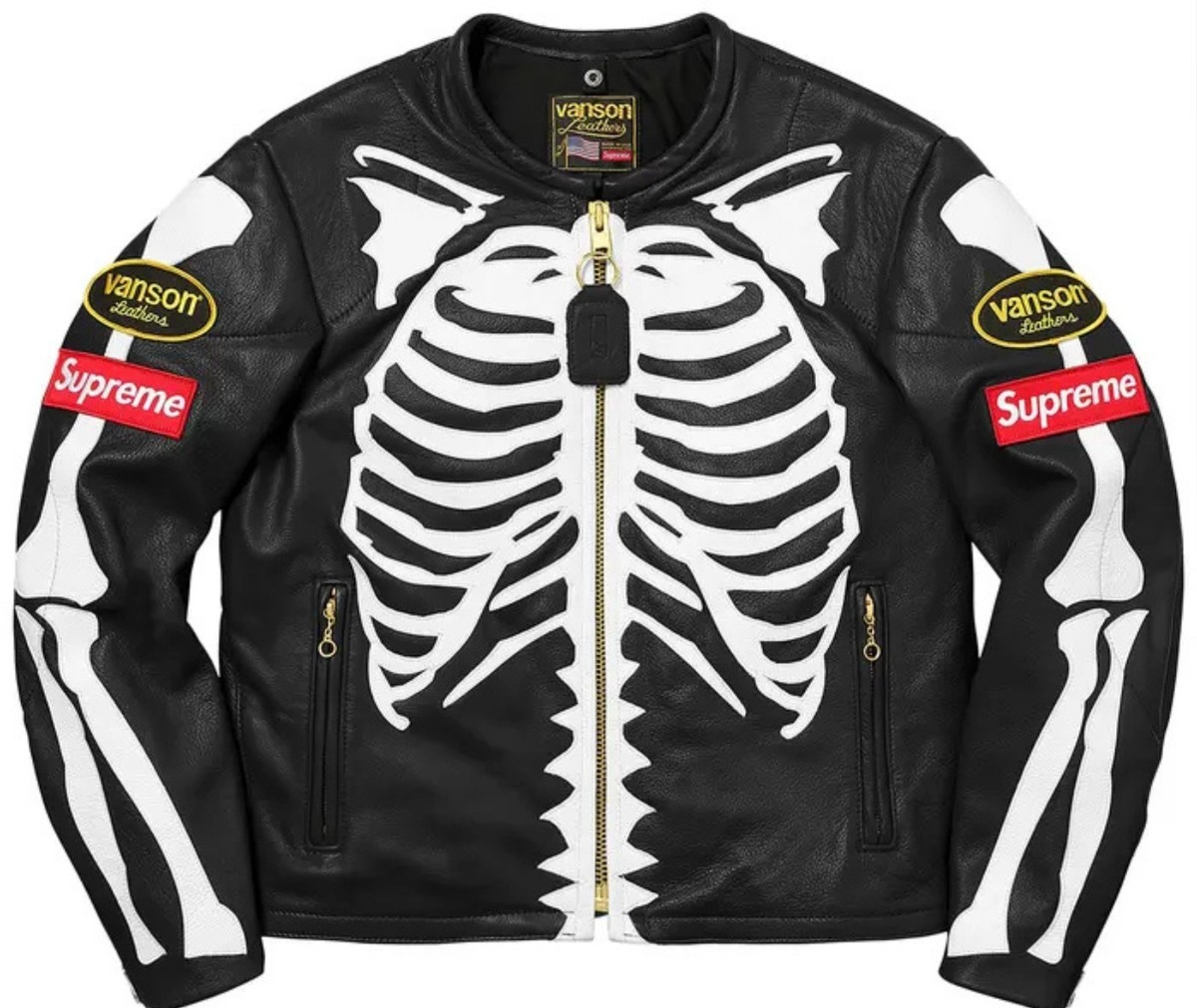 Supreme Vanson Leathers Skeleton Jacket | Black Leather Biker Moto