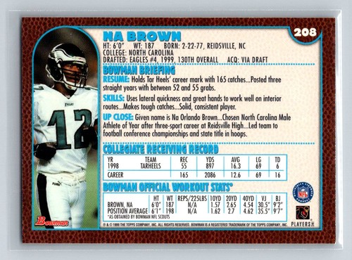 Tarjeta de fútbol americano Bowman Rookie RC #208 1999 Na Brown Philadelphia Eagles - Imagen 2 de 2