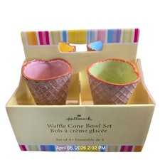 Hallmark Waffle Cone Bowl Set 4 Tazas Helado Helado Cerámica 6" Nueva Caja Abierta