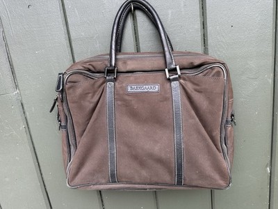 Baekgaard Brown Canvas Leather Briefcase Laptop Bag Plaid Lining Shoulder Strap