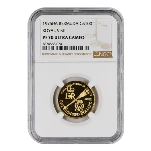 1975 BERMUDA Gold 100 DOLLARS NGC PF-70 ULTRA CAMEO ROYAL VISIT