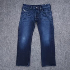 Diesel Jeans Mens 33x32 Blue Larkee Regular Straight Button Fly Denim Pants