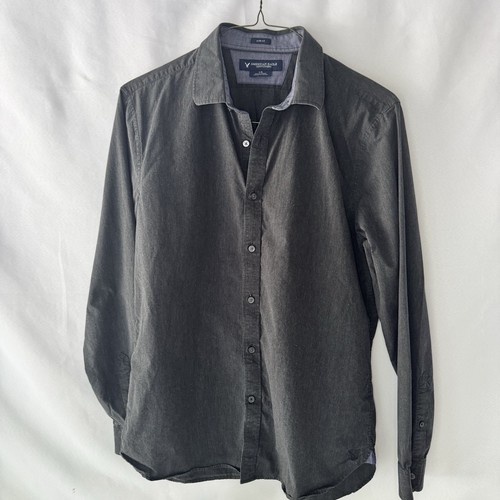 American Eagle Outfitters Shirt Men's Large Black Charcoal Slim Fit Button-Down