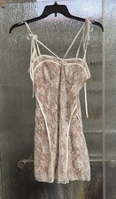 White Lace Over Brown Lined Dress 16” P2P 32-28-32 C Cup 27” Length Small