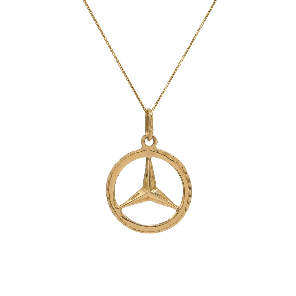 Mercedes Benz Anhänger Rund - 2cm - 585 / 14 Karat Gelbgold - Flach - Luxury