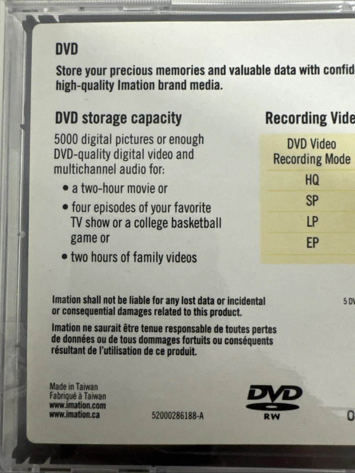 Imation DVD-RW - 5x Blank Recordable 4.7 GB DVD Discs (120min) - New & Unused - Image 4 of 4