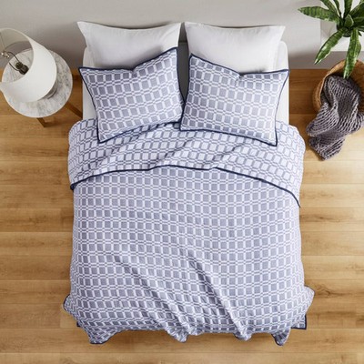 Madison Park 3pc Full/Queen Lux Reversible Matelasse Coverlet Set Indigo: