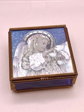 Vtg Stained Glass Angel Jewelry Box Hinged 3 1/8" Handcrafted Cobalt Blue Mexico