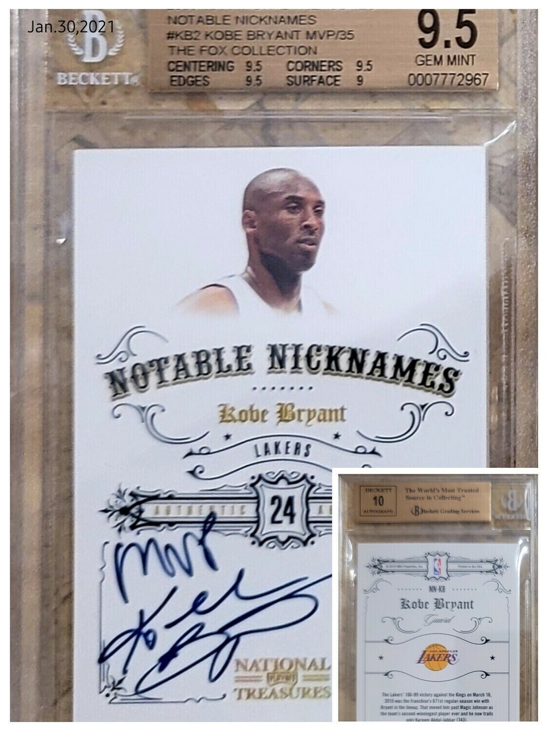 KOBE BRYANT 2012 NATIONAL TREASURES NOTABLE NICKNAMES AUTO /35