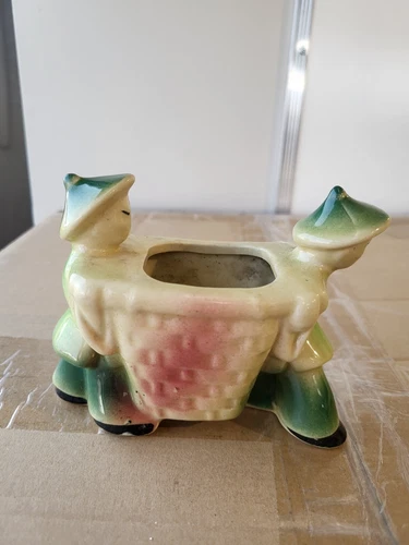 Shawnee Pottery Planter Asian Coolies Carrying Basket #537 USA GUC