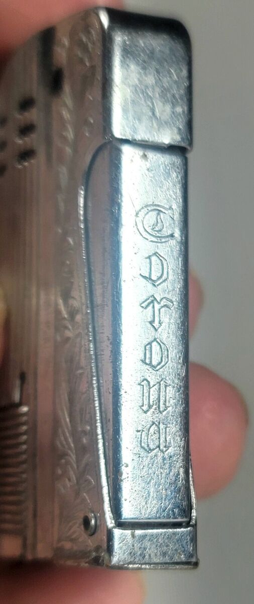 1945 Wind Proof Vintage Corona Etched Silver Tone Occupied 1945 Wind Proof Vintage Corona Etched Silver Tone Occupied