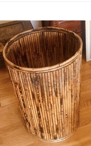 Vintage runder handgefertigter Bambus Wäschekorb Eimer Aufbewahrungskorb selten Boho - Bild 10 von 10
