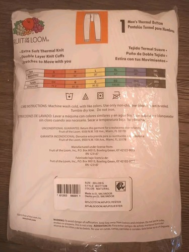 Herren Fruit Of The Loom Thermounterteil Unterwäsche Naturfarbe Größe 2XL NEU!! - Bild 4 von 8