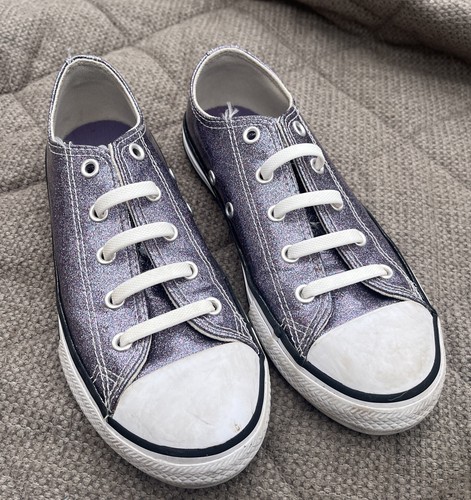 Converse All Star Sz 2 Junior Girls Purple Glitter Sneakers - Picture 2 of 9