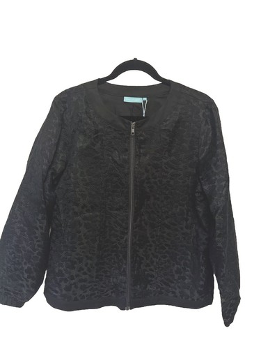 BLUE ILLUSION sz L black animal print zip Up light weight short jacket NEW