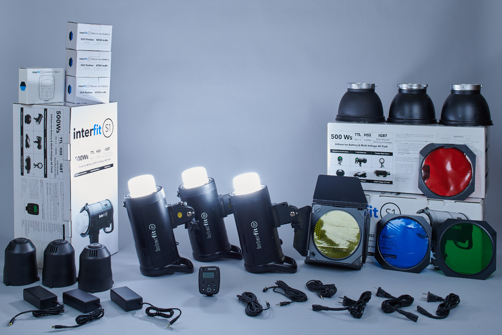 Studio/Location Flash Interfit TTL Li-ion Battery 3x 500Ws Monolights