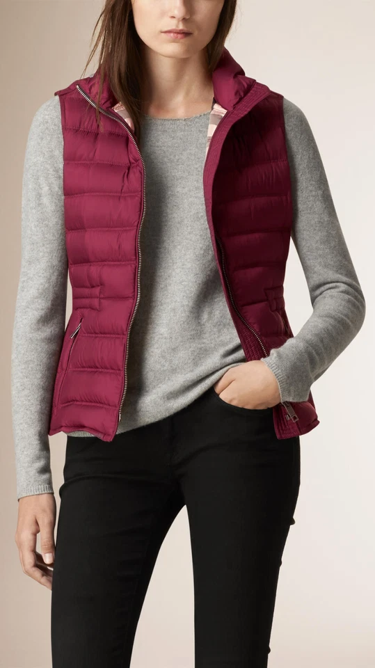 NWT Burberry Brit Cranstead Check Quilted Down Vest Puffer Gilet Garnet Pink - Image 3 of 4