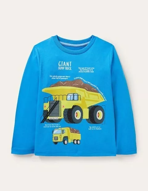 Mini Boden Dump Truck Educational Shirt Construction Blue NWT New 9-10