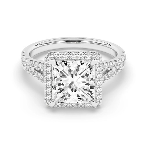 Lab-grown Princess Solitaire Diamond Halo Engagement Ring 18K White Gold 5.65CT - Picture 17 of 23