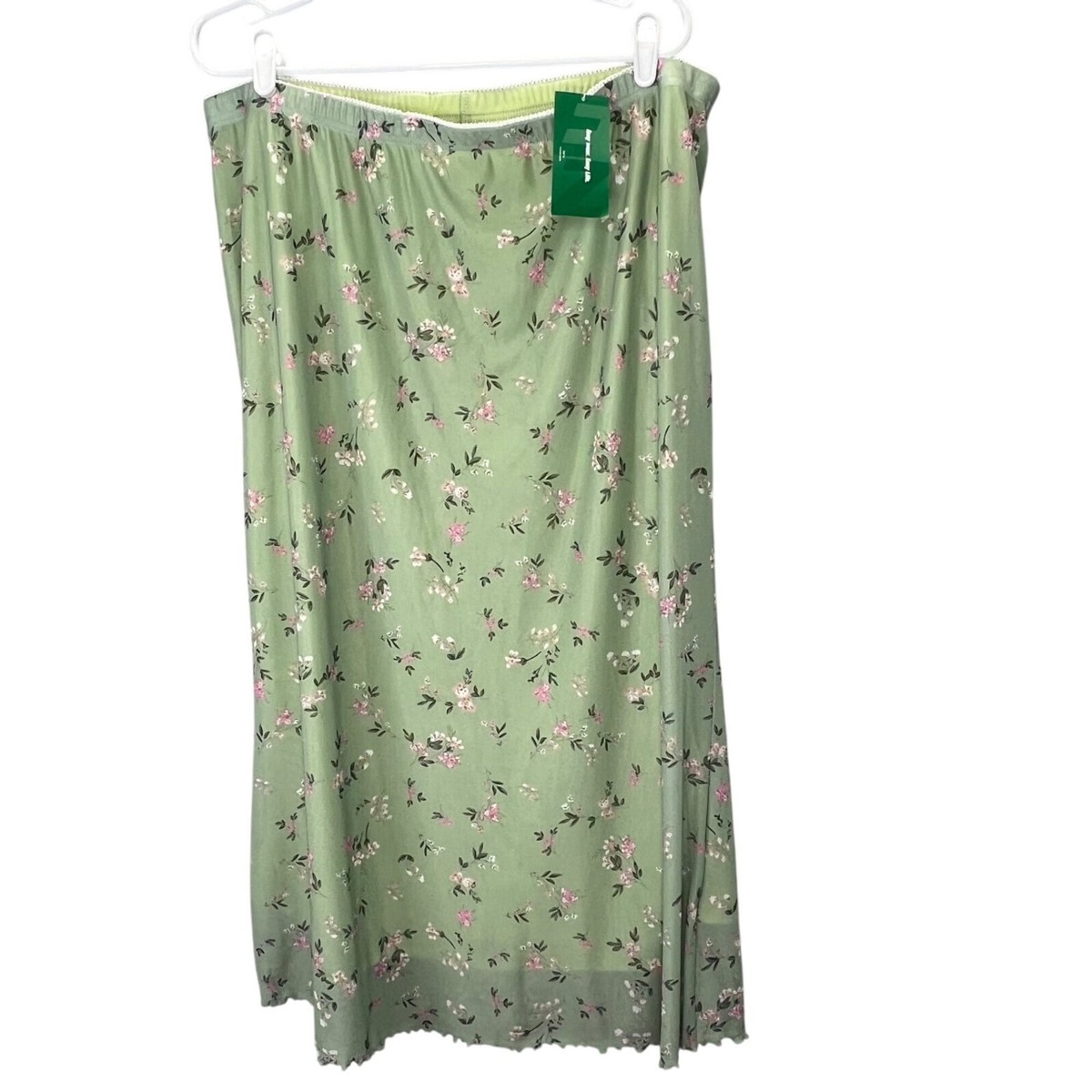 Shein Curve Maxi Skirt Plus 4XL Green Floral Lined Mesh Elastic