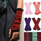 1 Pair Women Wrist Arm Mitten Long Hand Warmer Fingerless Stripe Soft Gloves
