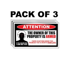 3 Owner armed home security warning decal sticker sign Window Anti Theft Outdoor
