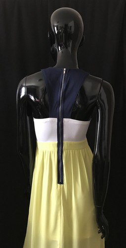 Junior's Embroidered Yellow Maxi Black White Back Zipper - Picture 3 of 4