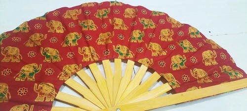 Folding Red Elephant Hand Wooden Painted Thai Fan Vintage Home Decore - Picture 5 of 7