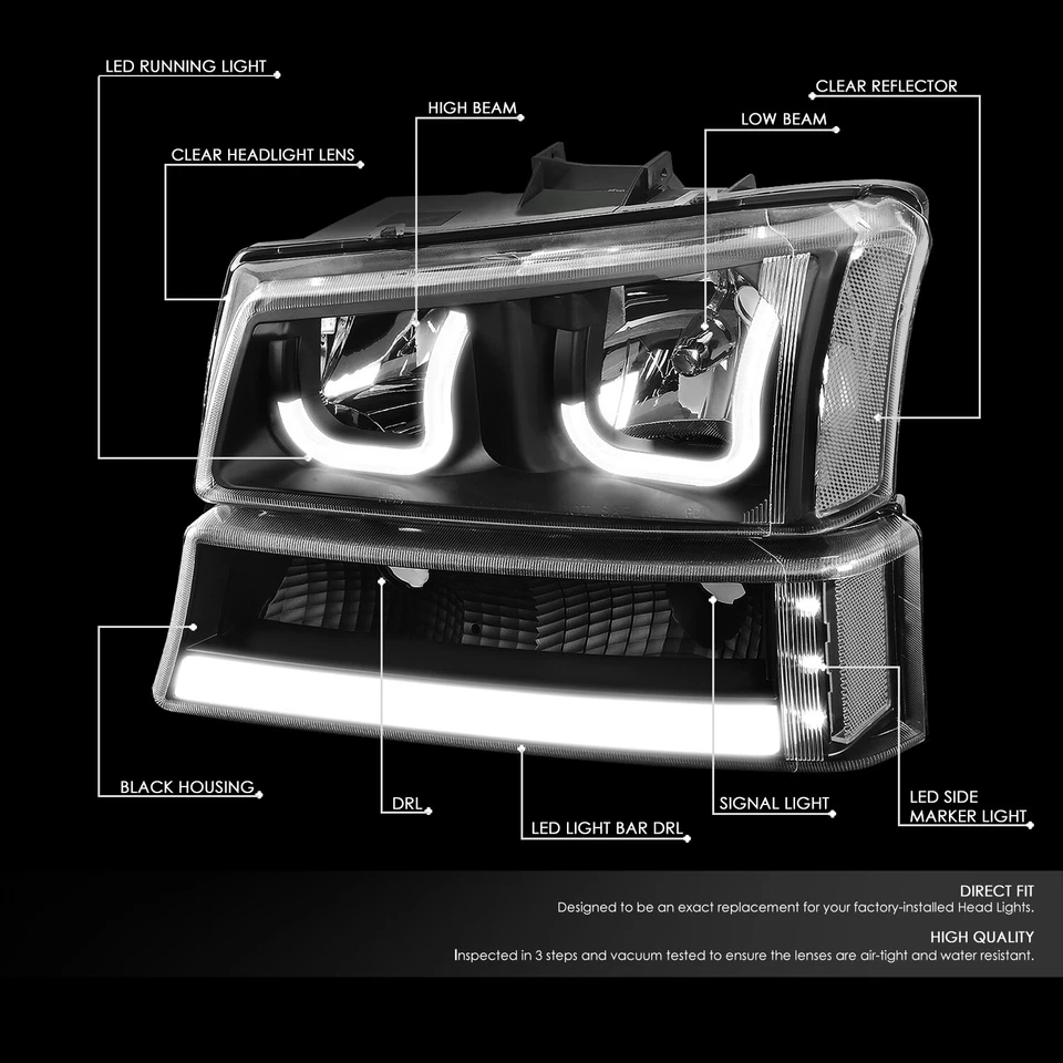 PARA 2003-2007 SILVERADO AVALANCHE PRETO J-HALO LED DRL FARÓIS LÂMPADAS DE PARA-CHOQUE - Imagem 2 de 4