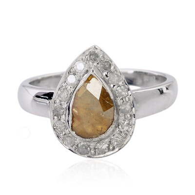 Midi-Ring 0,4 kt behandelter brauner birnenförmiger Diamant 18 K Weißgold